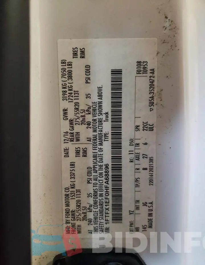 1FTFX1EF0HFA68896 Photo# 10