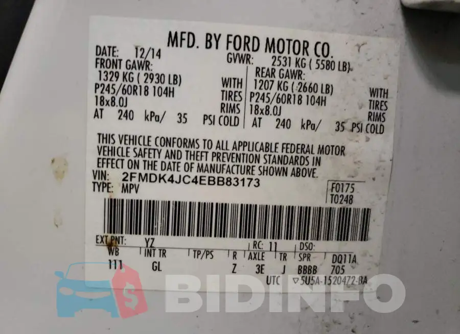 2FMDK4JC4EBB83173 Photo# 14