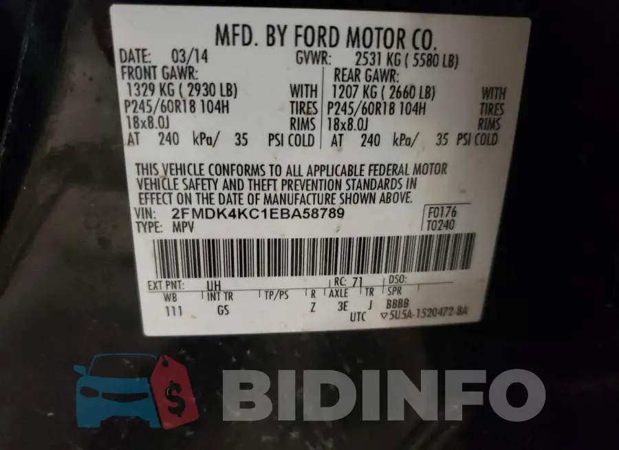 2FMDK4KC1EBA58789 Photo# 13