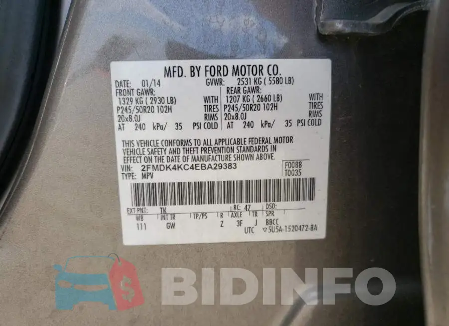 2FMDK4KC4EBA29383 Photo# 14