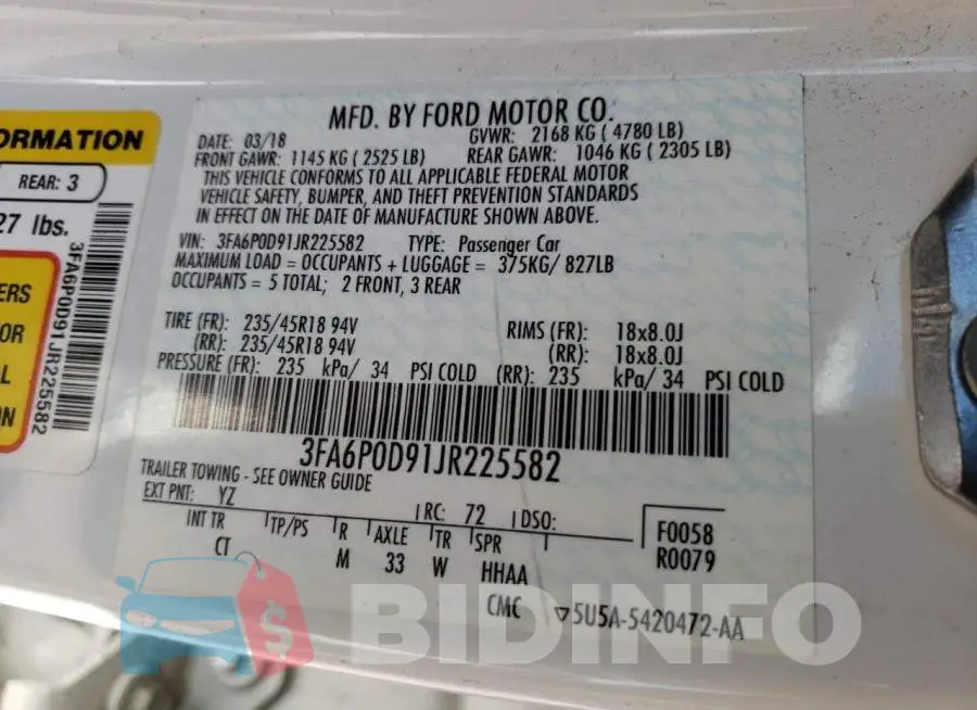 3FA6P0D91JR225582 Photo# 12
