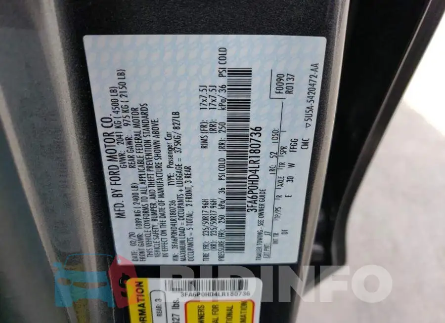 3FA6P0HD4LR180736 Photo# 12