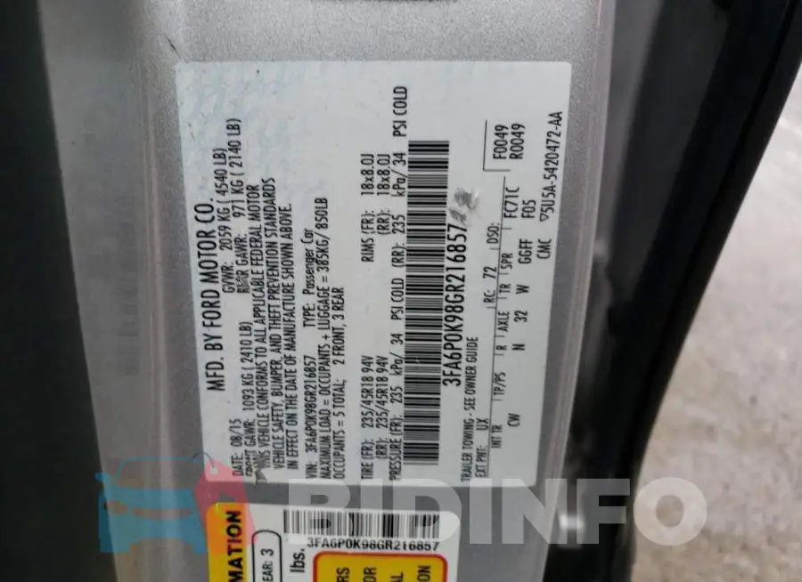 3FA6P0K98GR216857 Photo# 12
