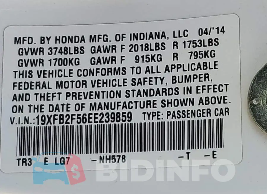 19XFB2F56EE239859 Photo# 12