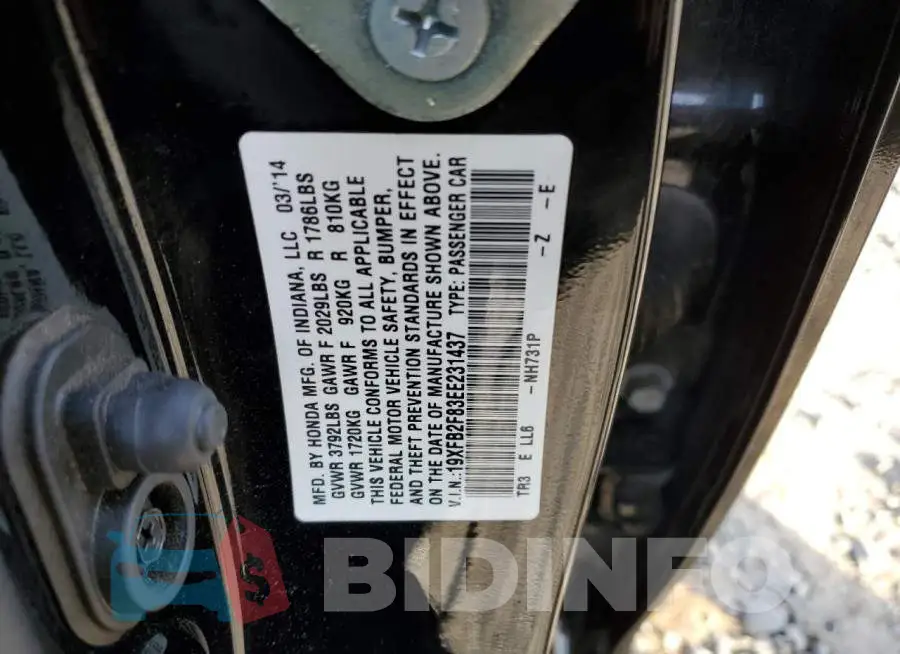 19XFB2F83EE231437 Photo# 12