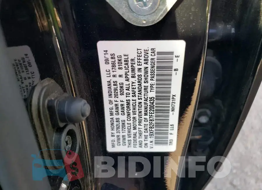 19XFB2F87FE200435 Photo# 12