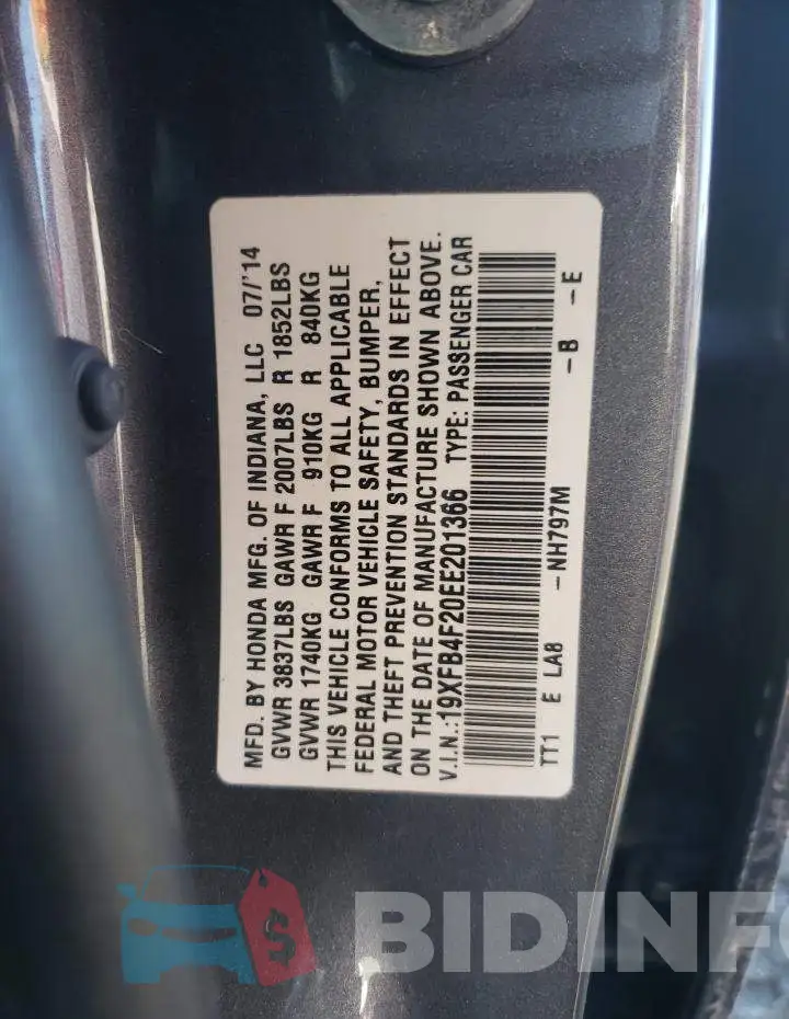 19XFB4F20EE201366 Photo# 13