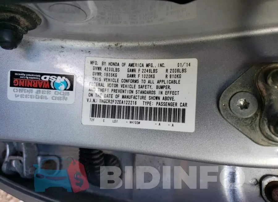 1HGCR2F32EA122216 Photo# 13