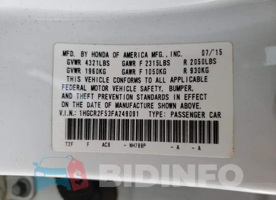 1HGCR2F53FA249091 Photo# 13