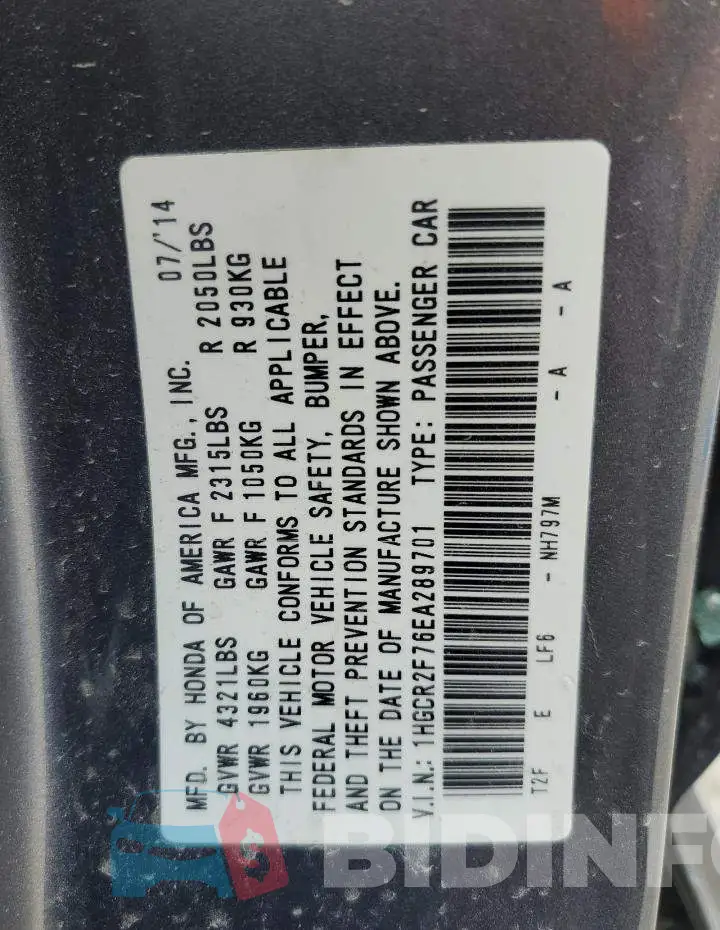 1HGCR2F76EA289701 Photo# 12