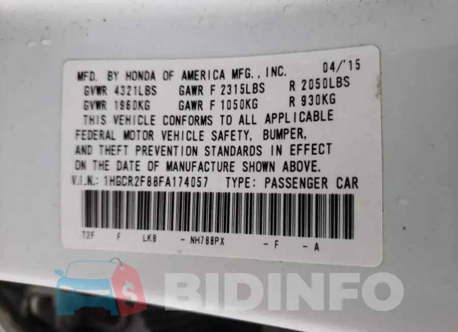 1HGCR2F88FA174057 Photo# 13