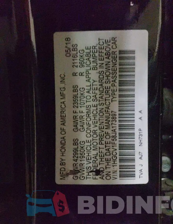 1HGCV1F58JA173897 Photo# 10