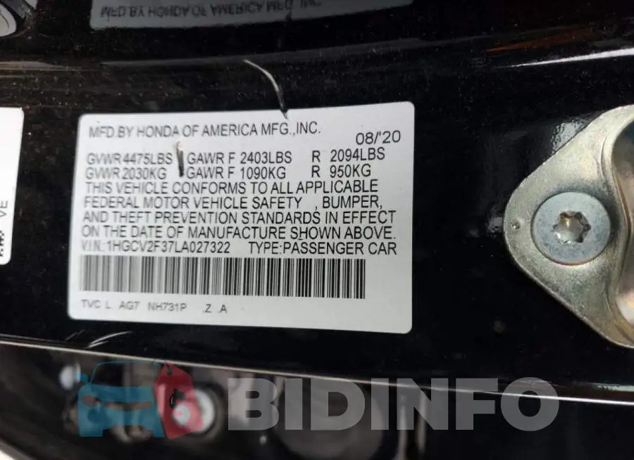 1HGCV2F37LA027322 Photo# 12