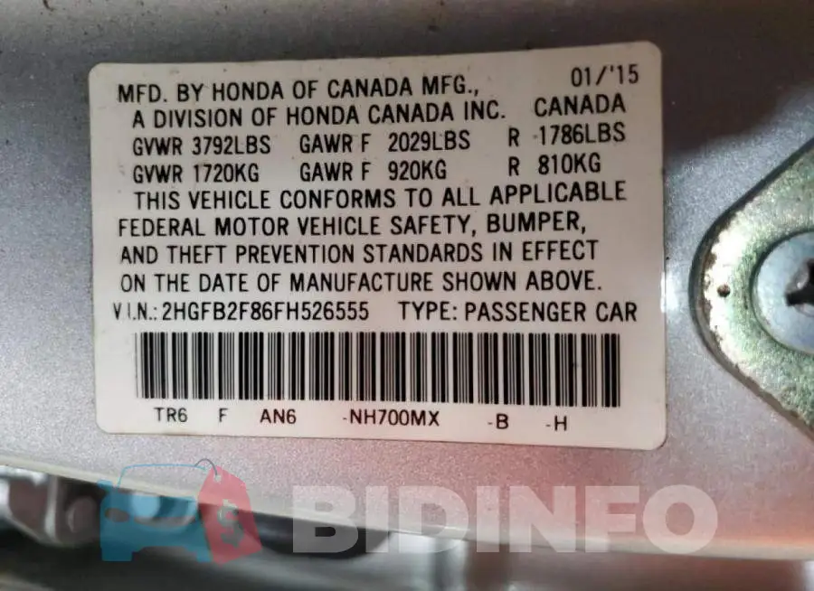 2HGFB2F86FH526555 Photo# 12