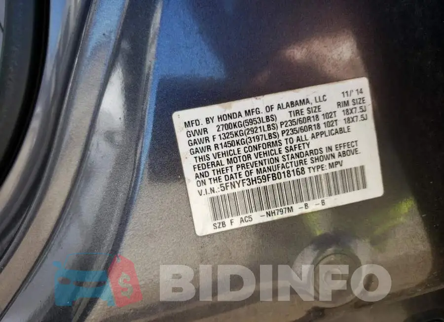 5FNYF3H59FB018168 Photo# 13