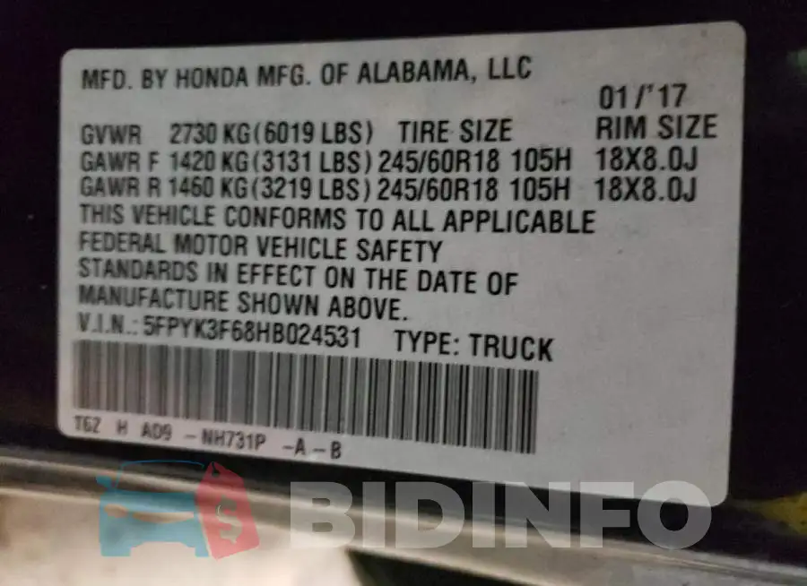 5FPYK3F68HB024531 Photo# 12
