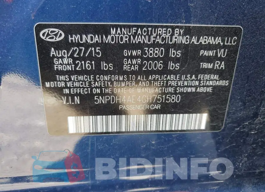 5NPDH4AE4GH751580 Photo# 13