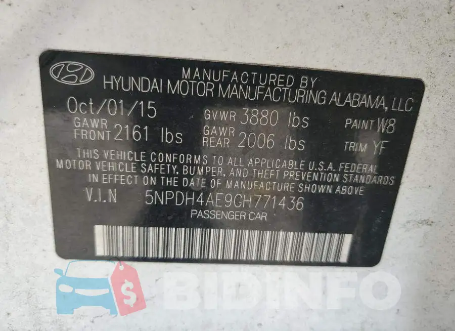 5NPDH4AE9GH771436 Photo# 12