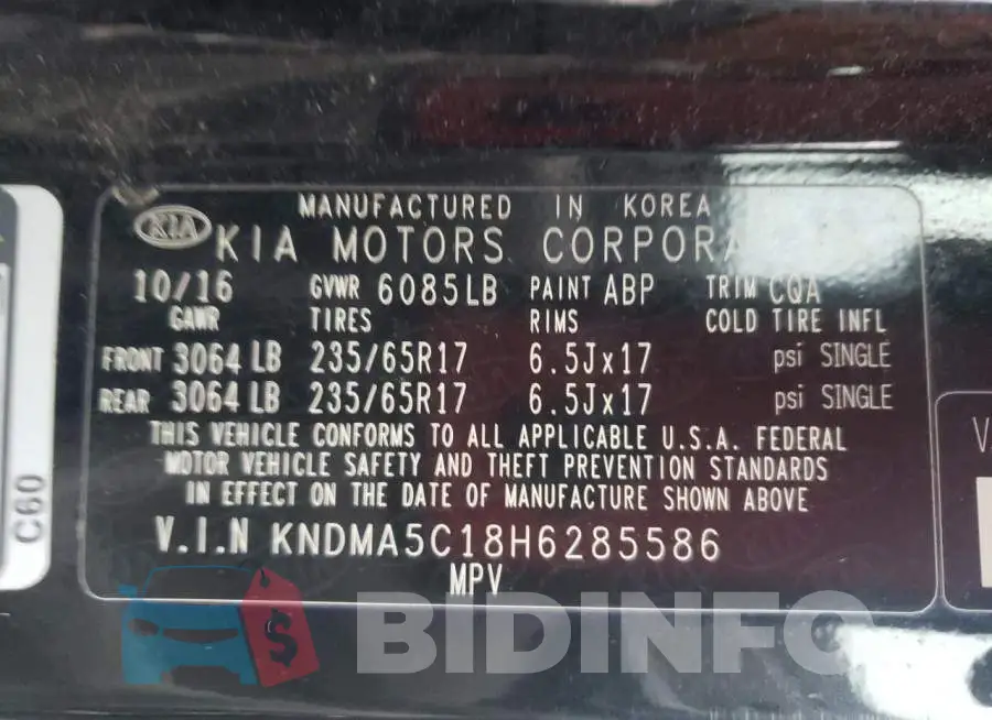 KNDMA5C18H6285586 Photo# 13