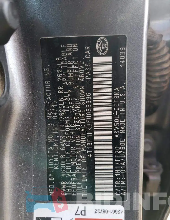 4T1BF1FK3FU055996 Photo# 13