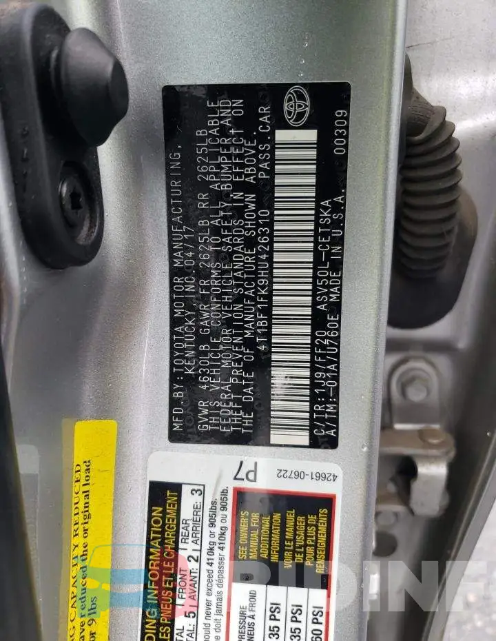 4T1BF1FK9HU426310 Photo# 12