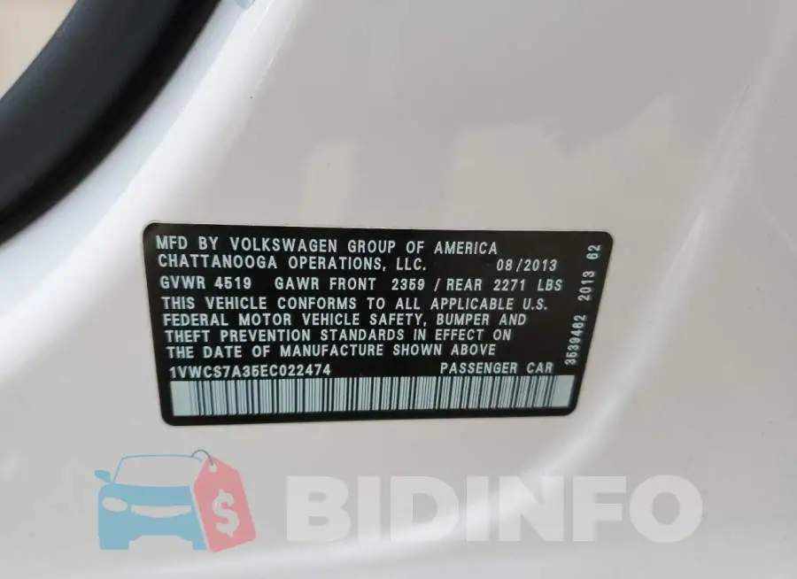 1VWCS7A35EC022474 Photo# 12