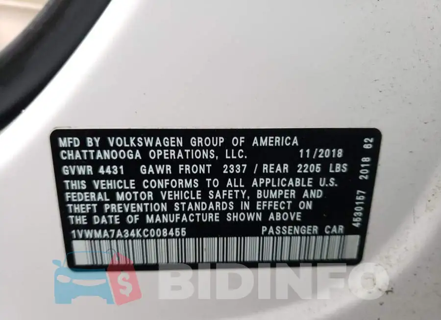 1VWMA7A34KC008455 Photo# 12