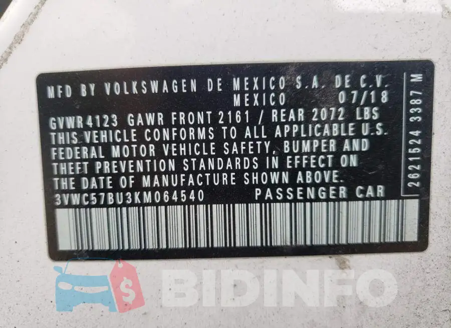 3VWC57BU3KM064540 Photo# 10