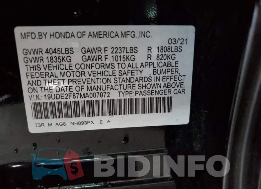 19UDE2F87MA007072 Photo# 12