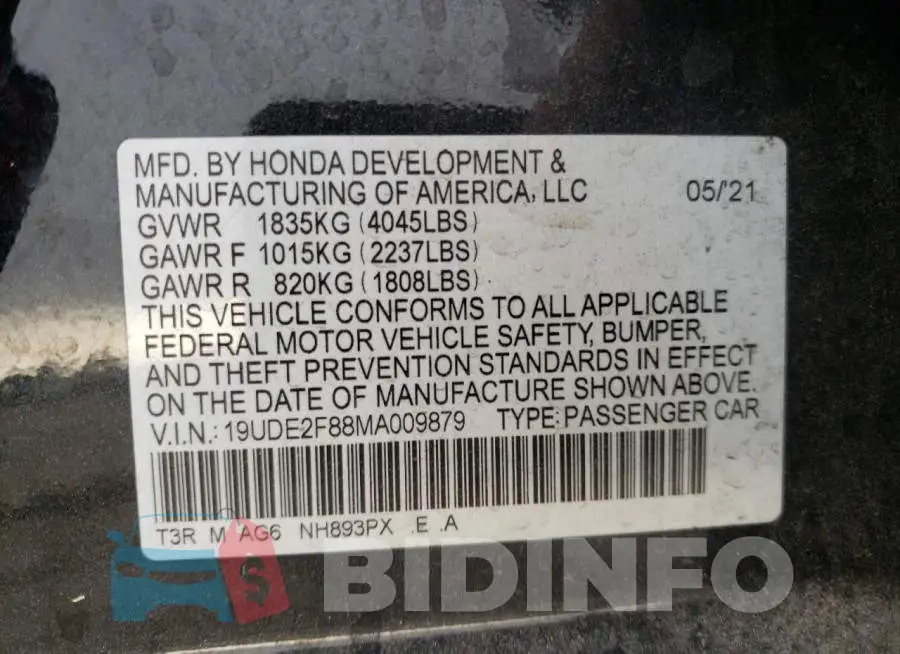 19UDE2F88MA009879 Photo# 13