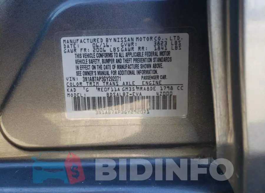 3N1AB7AP3GY292071 Photo# 13