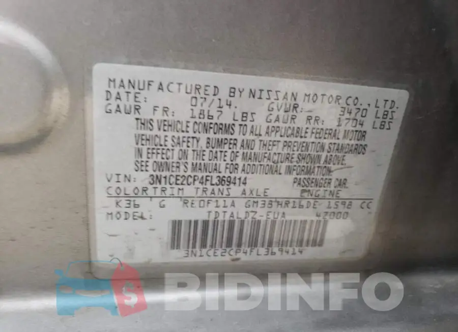 3N1CE2CP4FL369414 Photo# 12