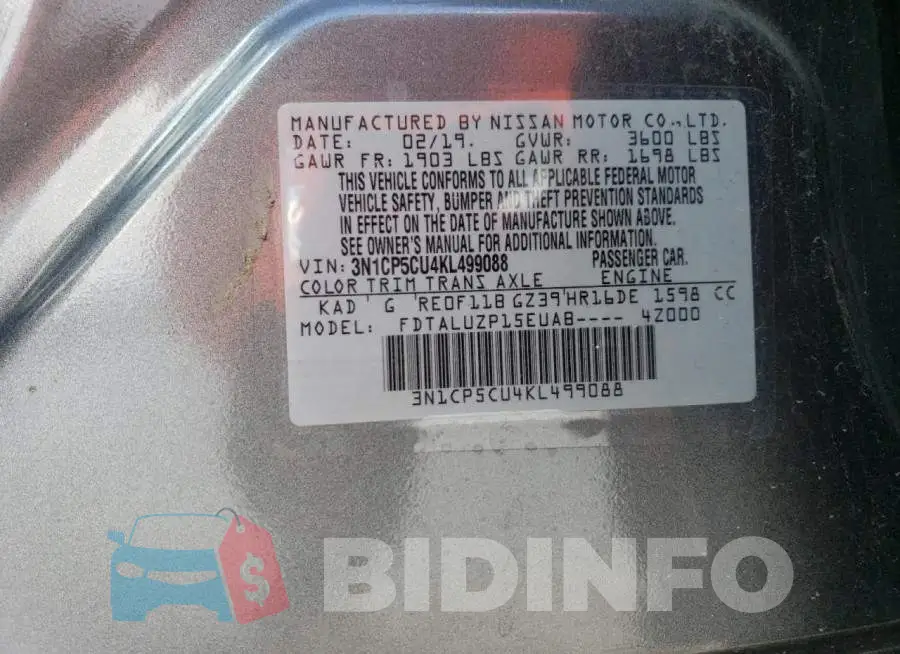 3N1CP5CU4KL499088 Photo# 13
