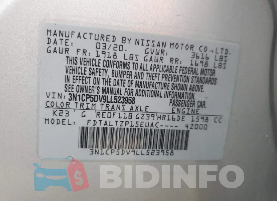 3N1CP5DV9LL523958 Photo# 14