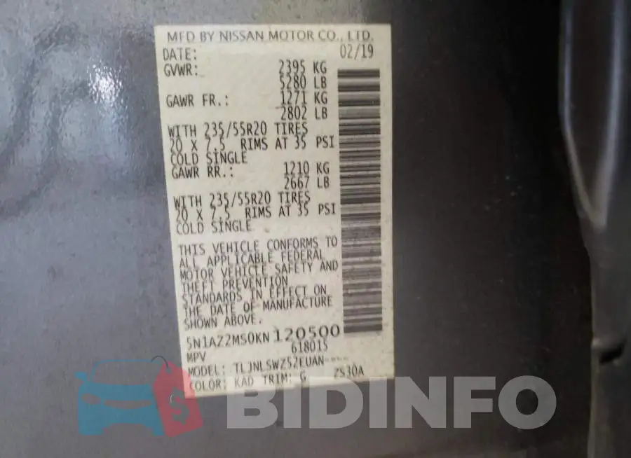 5N1AZ2MS0KN120500 Photo# 14