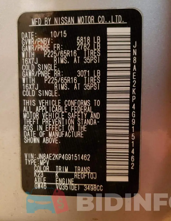 JN8AE2KP4G9151462 Photo# 14