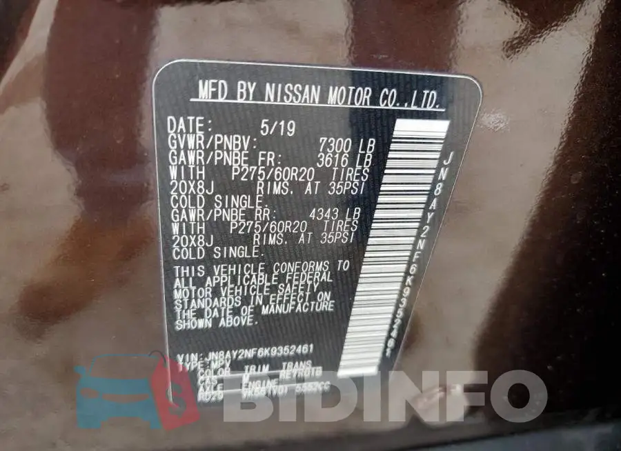 JN8AY2NF6K9352461 Photo# 13