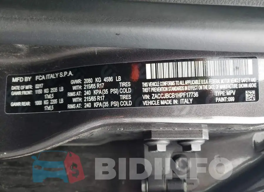 ZACCJBCB1HPF17736 Photo# 12