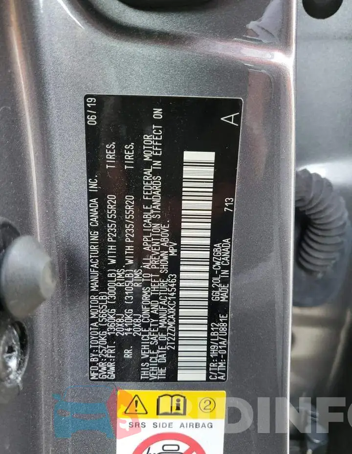 2T2ZZMCAXKC145463 Photo# 13