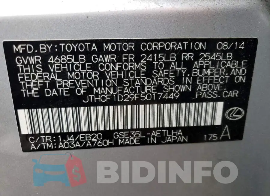 JTHCF1D29F5017449 Photo# 12