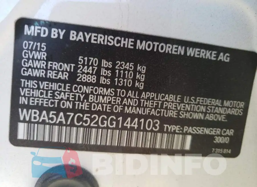 WBA5A7C52GG144103 Photo# 12