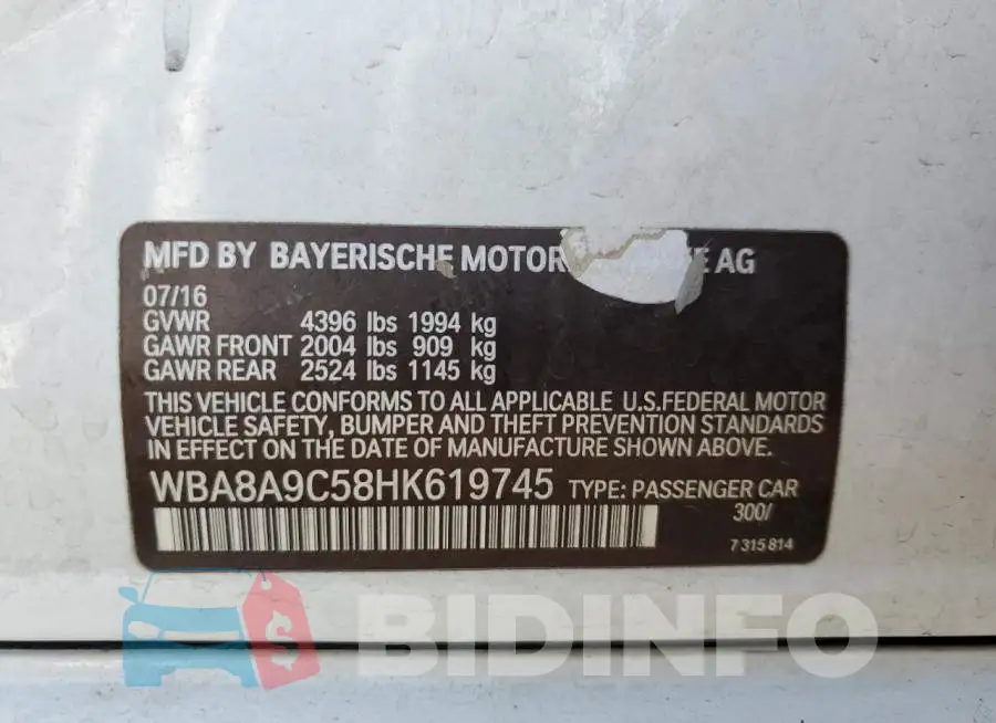 WBA8A9C58HK619745 Photo# 12