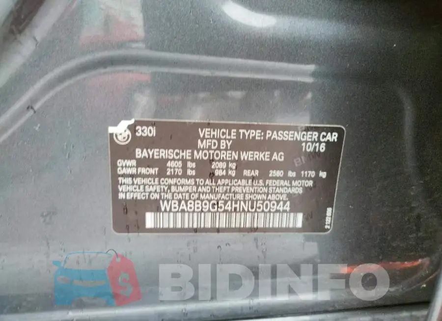 WBA8B9G54HNU50944 Photo# 12