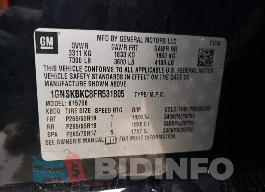 1GNSKBKC8FR531805 Photo# 12