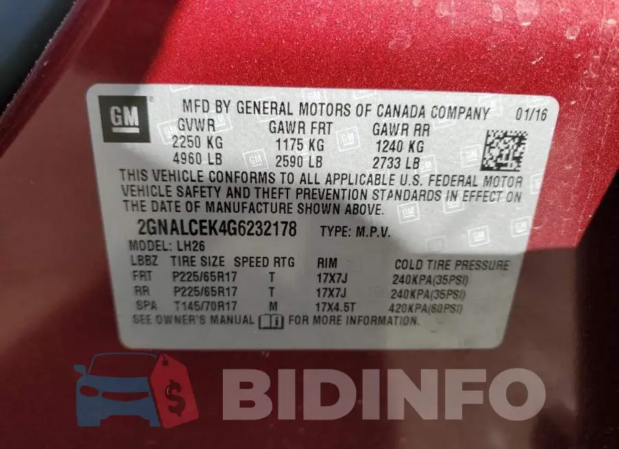 2GNALCEK4G6232178 Photo# 13