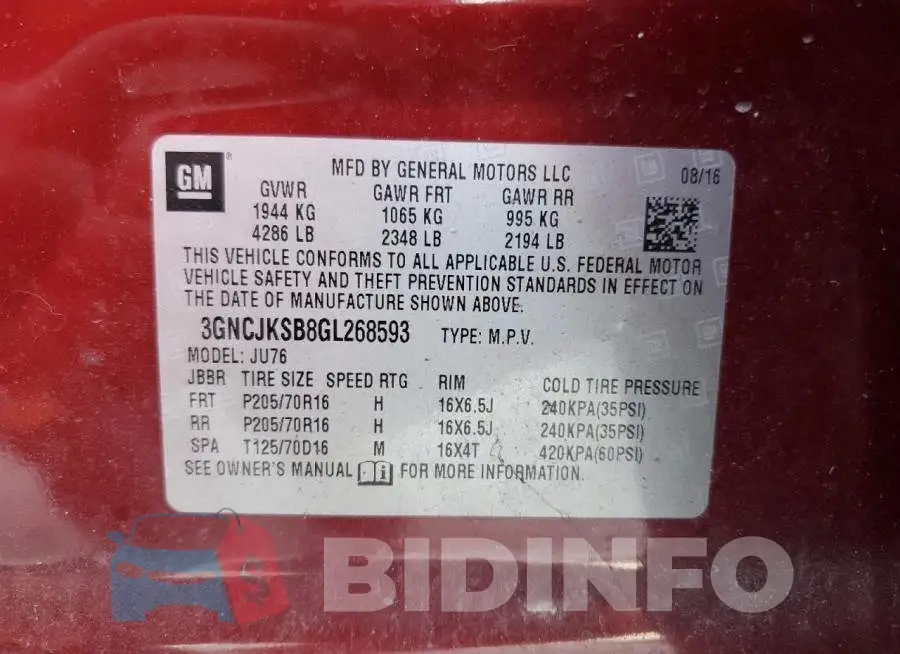 3GNCJKSB8GL268593 Photo# 13