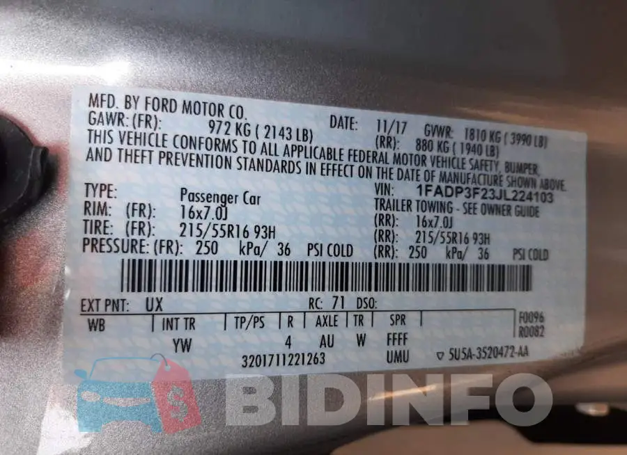 1FADP3F23JL224103 Photo# 10