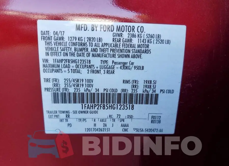 1FAHP2F85HG123518 Photo# 12