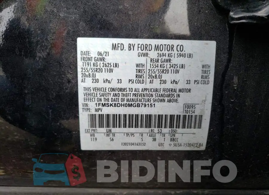 1FMSK8DH0MGB79151 Photo# 13