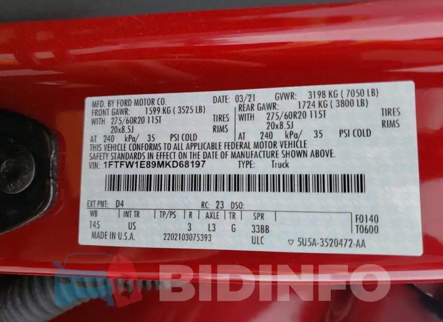 1FTFW1E89MKD68197 Photo# 13